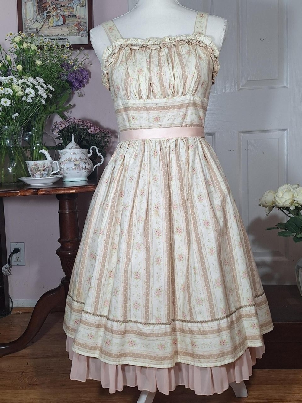 🌹 Victorian Maiden Ivory Rose Stripe JSK 🤍✨